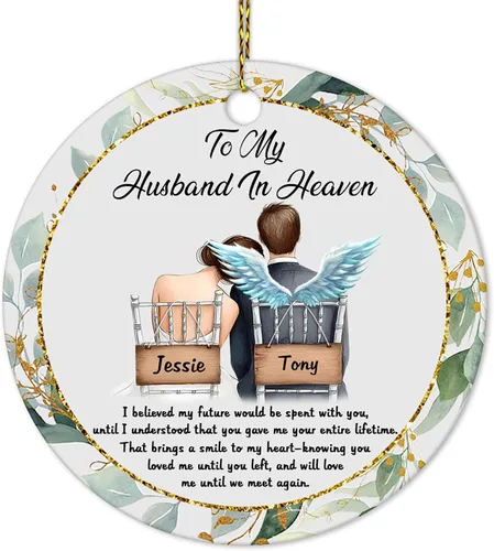 HYTURTLE Adorno de Navidad personalizado de condolencias conmemorativas para la pérdida familiar del amado esposo – To My Husband in Heaven Till The