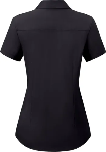 Miniatura 4 de Camisas con botones para mujer, de manga corta, elásticas, sin arrugas, para negocios, casual, oficina, blusa de trabajo