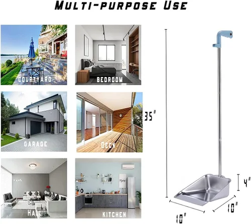 Miniatura 4 de YONILL - Recogedores con mango largo - Recogedor vertical de metal resistente, recogedor de 35" con mango largo para vestíbulo, garaje, hogar