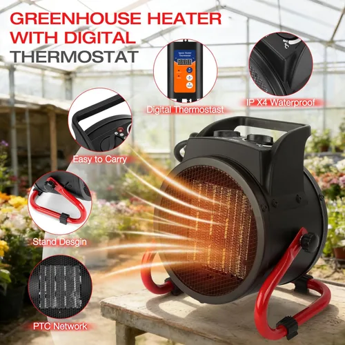 Miniatura 4 de Calentador de invernadero con termostato digital, calentador de tienda de cultivo de 1500 W, 3 modos para calentamiento rápido, impermeable IPX4