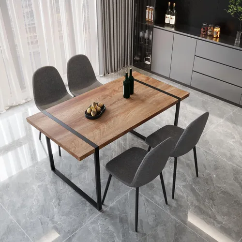 Miniatura 39 de YYQ Juego de mesa de comedor para 4, mesa de cocina de madera de 59 pulgadas y sillas para 4, moderno juego de mesa de comedor de 5 piezas con 4