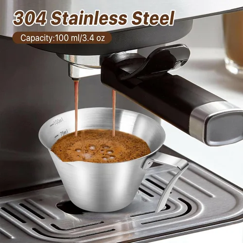 Miniatura 2 de Paquete de 4 tazas de café expreso con asa, tazas medidoras de café expreso, aptas para lavavajillas, taza de vertido de acero inoxidable para salsa