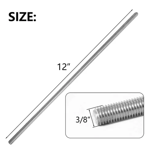 Miniatura 2 de 2 paquetes de varillas de acero inoxidable 304 de 3/8 "-16 roscas totalmente roscadas, 12 pulgadas de longitud, roscas para mano derecha