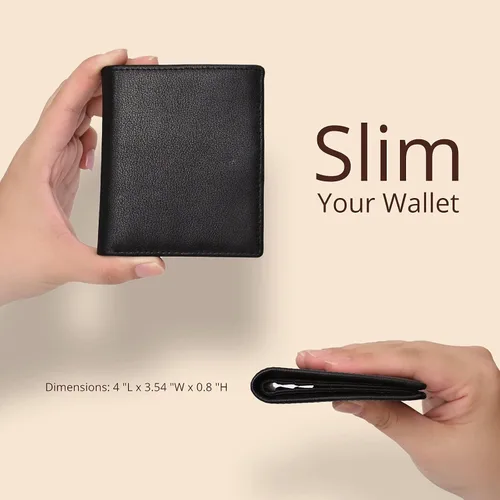 Miniatura 2 de Bveyzi Cartera ultra delgada RFID para mujer, cartera de cuero pequeña y delgada con bolsillo doble para damas