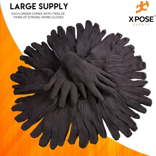 Miniatura 5 de Xpose Safety Protective Work Gloves - 12 Pack For Industrial Labor, Home & Gardening Jersey Knit Cotton-9oz Fleece - Brown