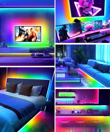 Miniatura 6 de MORIACC Luces LED para TV de 16.4 pies, retroiluminación LED para TV de 45 a 75 pulgadas, sincronización de música, tira LED que cambia