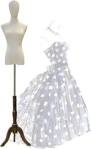 Cuerpo de torso de maniquí femenino con soporte de trípode de madera, altura ajustable de 47.2 a 82.6 pulgadas, forma de vestido, costura simulada