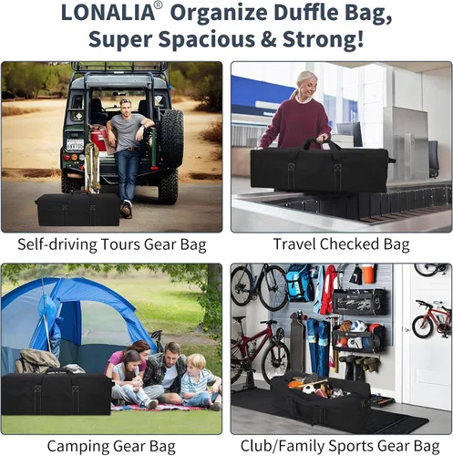 Miniatura 2 de Bolsa de lona grande de 36 pulgadas para viajes, bolsa de lona extra grande resistente de 100 litros con 2 asas laterales, bolsa de almacenamiento