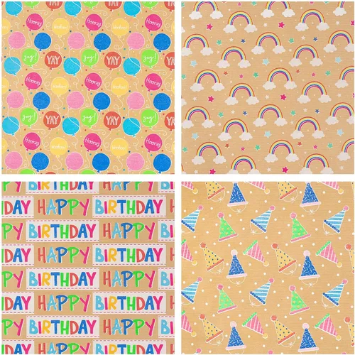 Miniatura 7 de RUSPEPA Rollos de papel kraft para envolver regalos - Diseño de arcoíris de cumpleaños colorido, total de 4 rollos (30 pulgadas x 10 pies, 4 rollos)