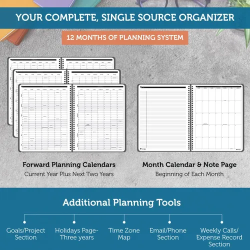 Miniatura 4 de Planner Pad Organizador de 12 meses con embudo de 3 niveles encuadernado en espiral, octubre de 2025 a septiembre de 2026, cubierta negra/tinta