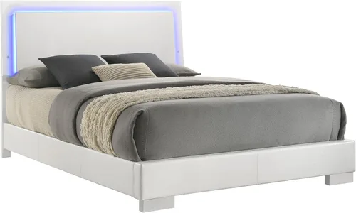 Miniatura 4 de Coaster Home Furnishings Felicity - Madera - Cama de panel Queen con cabecera tapizada, interruptor táctil, luz LED azul y estribo bajo, dormitorio