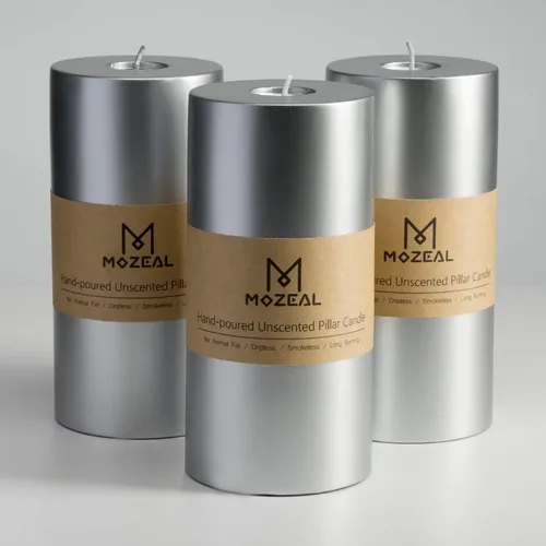 Miniatura 32 de MOZEAL Velas grandes sin perfume vertidas a mano de 3 x 8 pulgadas, sin humo, juego de 2, combustión lenta, sin goteo, aproximadamente 150 horas