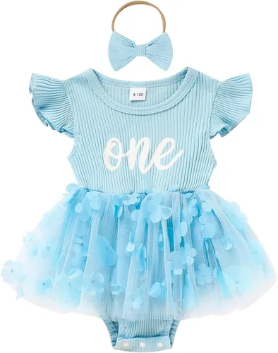 Miniatura 71 de GRNSHTS Traje de bebé niña 1er cumpleaños traje acanalado tul mameluco princesa pastel Smash sesión de fotos ropa + diadema