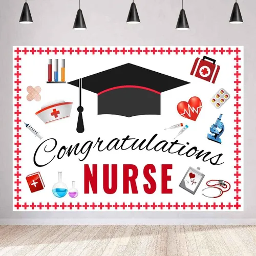 Fondo de graduación para enfermera, fondo de fiesta de enfermera, hospital, enfermera, médico, fiesta, RN, escuela de medicina, suministros de