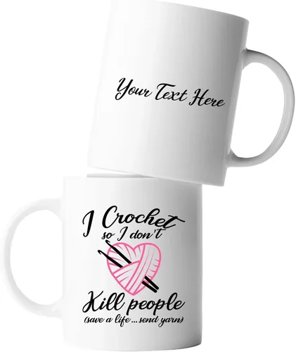 Miniatura 10 de Taza de cerámica con texto en inglés "I Crochet So I Don't Kill People", regalos de ganchillo para abuela, tía, mamá, 11 onzas, color negro