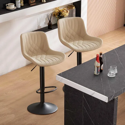 Miniatura 13 de Juego de 2 taburetes de bar modernos, taburetes de bar de cocina giratorios ajustables con respaldo, asientos acolchados de piel sintética, sillas