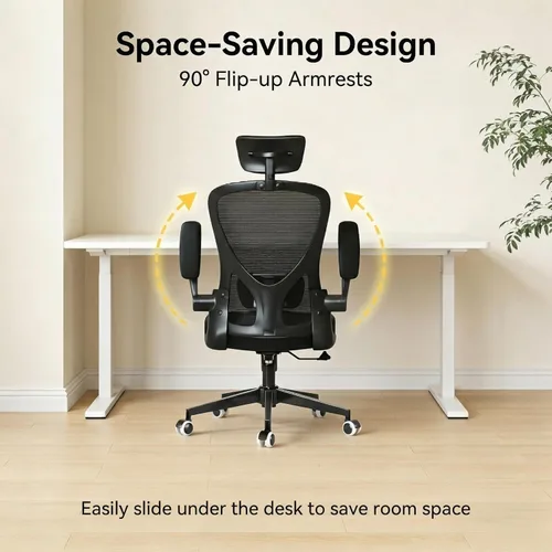 Miniatura 3 de Silla de oficina con soporte lumbar ajustable y reposabrazos abatibles, silla ergonómica de escritorio de computadora con respaldo alto con cojín