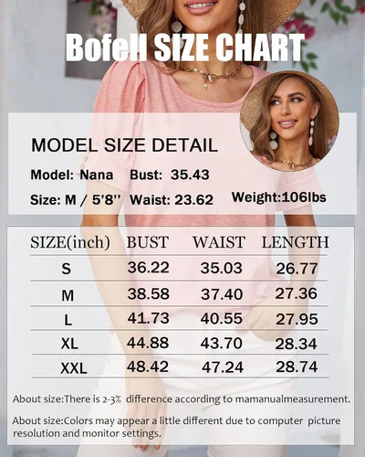 Miniatura 5 de Bofell Blusas plisadas de verano con mangas abombadas para mujer, blusas holgadas y elegantes
