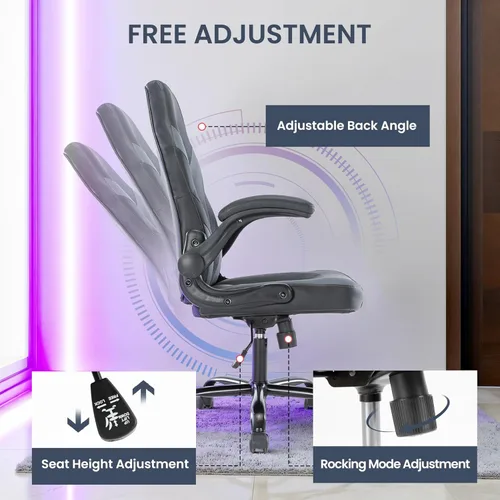 Miniatura 6 de Silla ergonómica de escritorio para juegos, silla giratoria ajustable de piel sintética con reposabrazos abatibles para oficina en casa