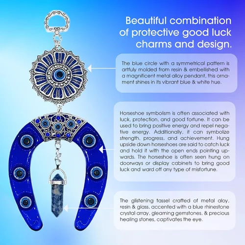 Miniatura 7 de LUCKBOOSTIUM Adorno colgante de mal de ojo con colgante de herradura y cristal azul y gema de sodalita Abalorios de buena suerte y regalos