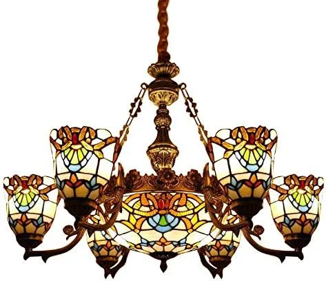Iluminación colgante LED lámpara victoriana estilo Tiffany antiguo vidrieras 6+1 luz colgante luz para comedor sala de estar café restaurante - TYP