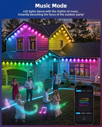 Miniatura 5 de REYLAX Luces permanentes para exteriores de 100 pies con 60 luces LED, luces de alero RGB+IC, IP67 impermeable, múltiples escenas para decoración