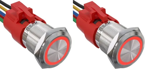 Miniatura 17 de APIELE Interruptor de botón de bloqueo de 0.748 in, 12 V CC, anillo de halo de ojo de ángel LED de 0.74 pulgadas, 1NO1NC SPDT con enchufe de cable
