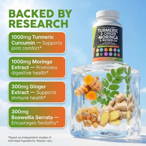 Miniatura 3 de Suplemento de Cúrcuma y Moringa de Clean Nutraceuticals Jengibre, Boswellia, Azafrán - Suplemento para Mujeres y Hombres con Canela de Ceilán