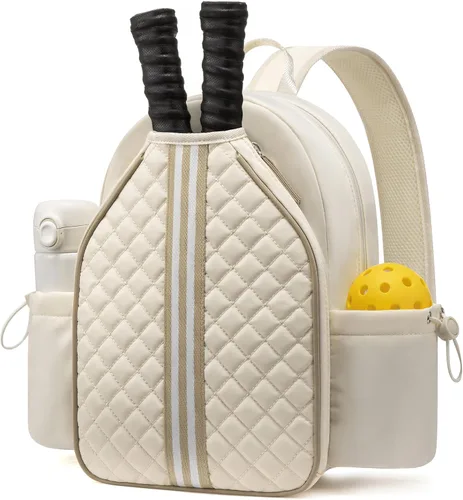 Mochilas de pickleball Sucipi para mujeres: ligeras, de hombro y elegante mochila estilo acolchado con bolsa para raqueta de pickleball Beige perla