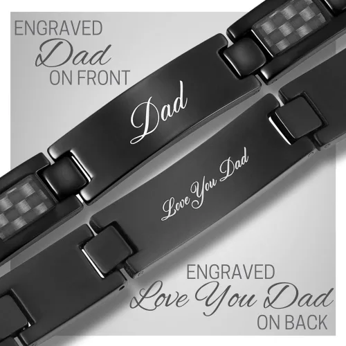Miniatura 3 de DAD pulsera de titanio con mensaje grabado "Love You Dad" de fibra de carbono, herramienta para ajustar y caja de regalo incluidos, titanio, Negro