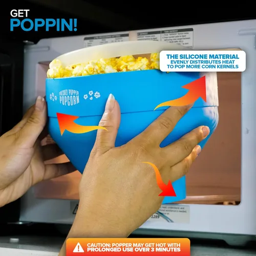 Miniatura 4 de Palomitas de maíz de silicona para microondas (azul) para hacer palomitas de maíz, no requiere aceite, cuenco plegable con tapa, reutilizable, sin