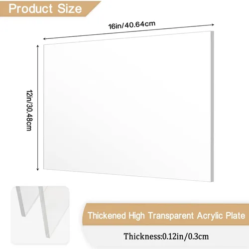 Miniatura 2 de 2 piezas de hojas de acrílico de 1/8" de espesor (3mm) de plexiglás transparente fundido de 12” x 16” con papel protector para letreros, proyectos