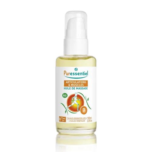 Puressentiel Aceite de masaje orgánico relajante muscular con árnica y gaulteria – Aceite de aromaterapia para tensión muscular – Sin alcohol, a