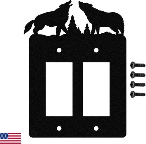Miniatura 8 de Placa de pared con interruptor de luz cuádruple Howling Wolves (palanca cuádruple, negro) - Fabricado en Estados Unidos
