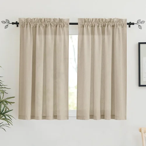 Miniatura 58 de RYB HOME - Cortinas de lino natural de 36 pulgadas de largo, juego de 2 paneles - Cortinas tejidas de lino suaves y transpirables, cortinas ligeras