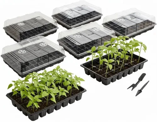 Miniatura 7 de Mr. Pen - Kits de bandejas de inicio de semillas, juego de 5, total de 200 celdas, bandejas duraderas para germinación de plantas con cúpulas