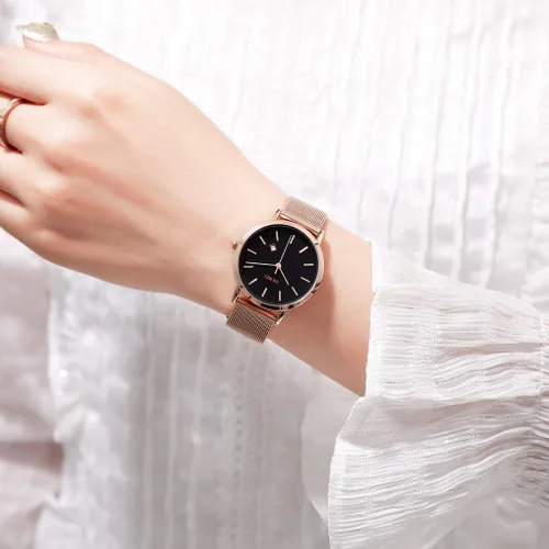 Miniatura 5 de SKMEI Womens Watches Slim Thin Luxury Dress Rose Gold Stainless Steel Mesh Watches Fashion Waterproof Ladies Black Wrist Watch with Date