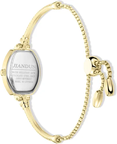 Miniatura 3 de Reloj de mujer JIANDUN pequeño hexagonal dorado, reloj de pulsera de diamante con acento, impermeable y elegante Negro dorado
