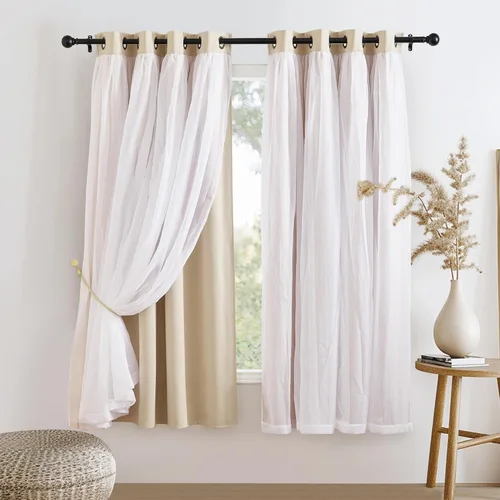 Miniatura 28 de PONY DANCE Cortinas Opacas con Superposición de Gasa, Cortinas de Doble Capa con Aislamiento Térmico Mix & Match para Oscurecer Habitaciones