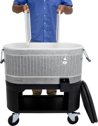 Miniatura 8 de Permasteel Enfriador de patio rodante: gran hielera para exteriores con ruedas, enfriador de bebidas para patio trasero, barbacoa, portón trasero