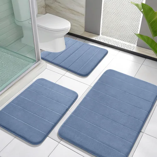 Miniatura 10 de Yimobra Juego de 3 tapetes de baño de espuma viscoelástica con alfombra de inodoro en forma de U, antideslizantes, súper suaves, absorbentes, de Gris