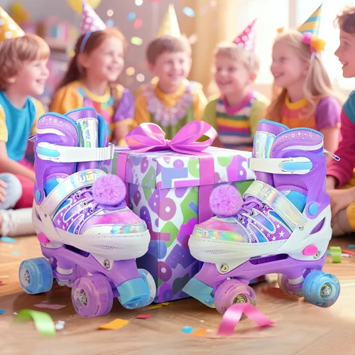 Miniatura 7 de SULIFEEL - Patines ajustables de estilo tie-dye arcoíris para niñas y niños de 3 a 5 años, 5 a 8 años, 6 a 12 años, rosa y morado, con luces