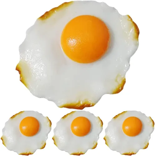 Modelos de huevos fritos simulados, 4 piezas de huevos fritos falsos, juguetes de comida para niños, decoración de cocina, accesorios para fotos,
