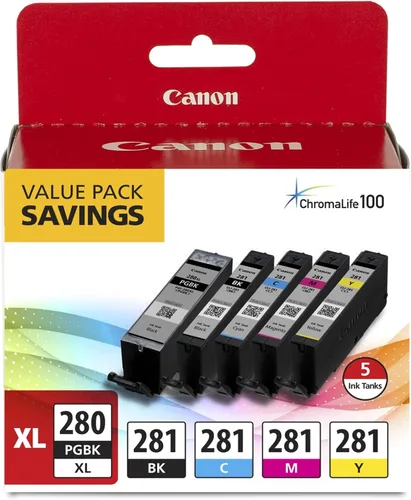 Miniatura 2 de Canon PGI-280XL/CLI-281 Paquete de 5 colores compatibles con TR8520, TR7520, TS9120, TS8120 Series, TS6120 Series & Ink 1432C002 Papel fotográfico