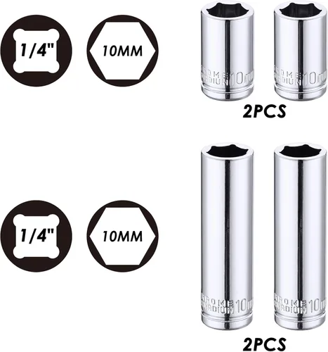 Miniatura 2 de MIXPOWER 4 piezas de 1/4" de 10 mm de profundidad y poco profunda, 6 puntas, acero Cr-V, 10 mm