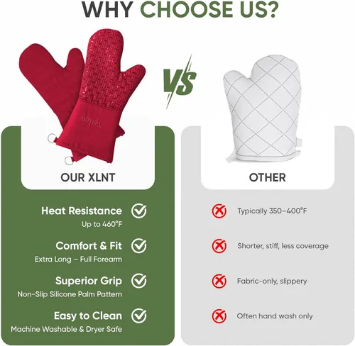 Miniatura 9 de Xlnt - Guantes de silicón antideslizantes para horno, resistentes al calor, con acabado de teflón Eco Elite, con lazo para colgar, ideales para uso