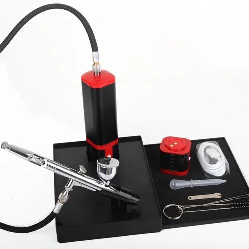 Miniatura 9 de Kit de aerógrafo inalámbrico de parada automática con kit de compresor, pistola de cepillo de aire recargable de doble acción, conecta con Azul