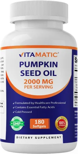 Miniatura 10 de Vitamatic Aceite de semilla de calabaza 2000mg – 180 cápsulas blandas (paquete de 2-360 unidades)