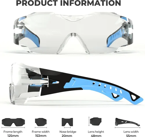 Miniatura 3 de Safety Glasses Anti Fog UV400 Lightweight Rubber Temple Goggles,Eye Protection Glasses for Men & Women