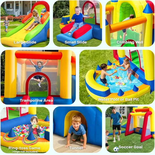 Miniatura 5 de Hongcoral - Castillo inflable de rebote 8 en 1 con soplador, para niños y niños pequeños, saltadores inflables para exteriores e interiores con dos